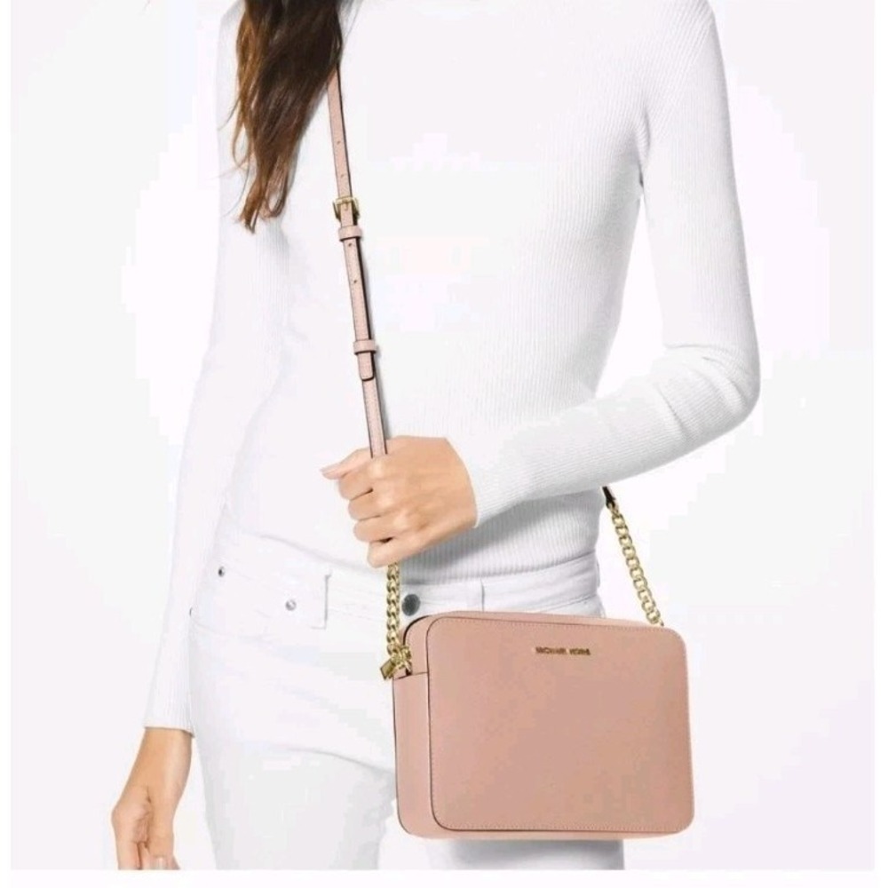 Michael Kors Jet Set Large Saffiano Pink Leather Crossbody Bag